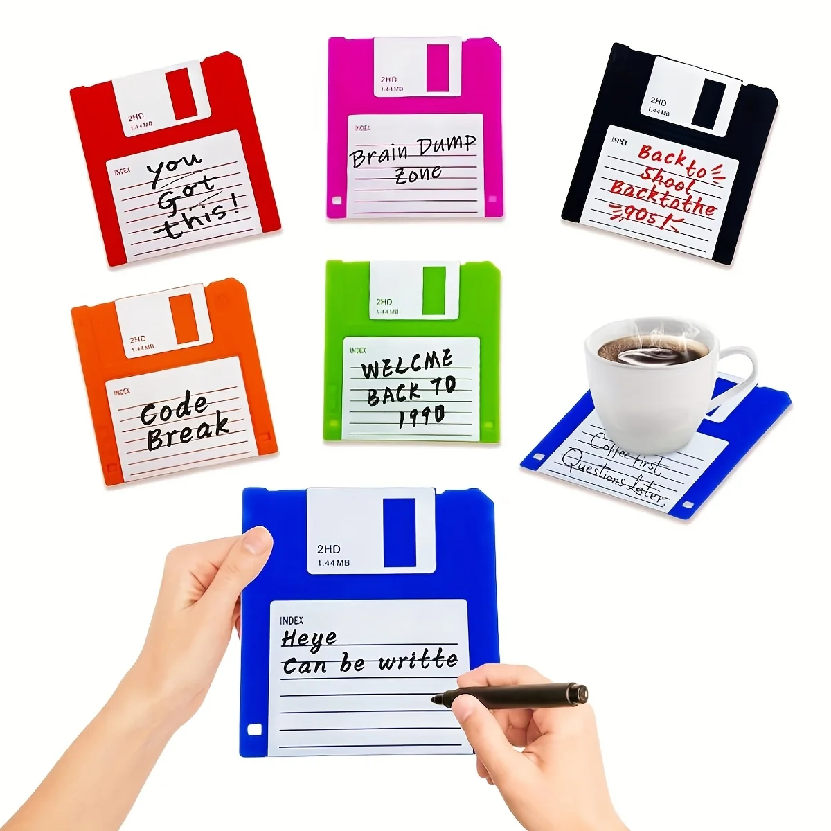 6pc Floppy Disk Coasters for Coffee Table - Floppy Disk Coaster Silicone Coasters for Drinks Nonslip Coasters for Drinks Nostalg