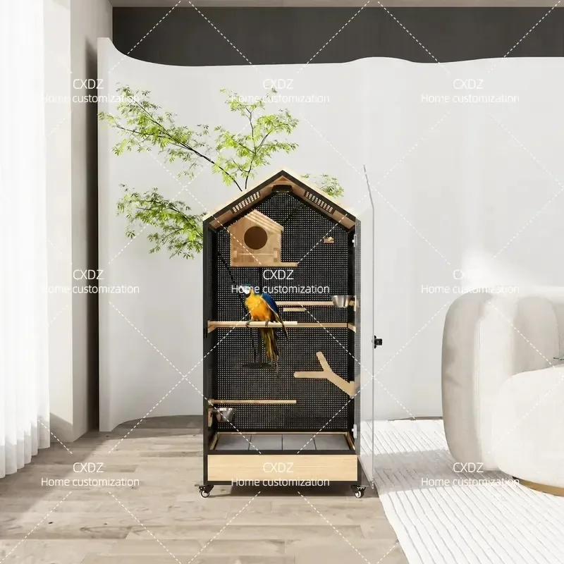 Panoramic Parrot Bird Cage Villa Luxury Solid Wood Bird Cage Cabinet Ecological Transparent Bird Villa Customized