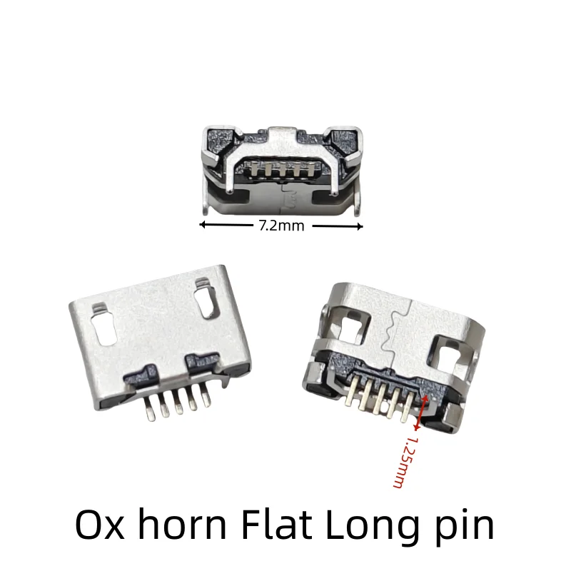 10-100pcs Micro USB 5pin Jack Ox Horn Connector Long Pin Needle Flat Port Plate Female Socket Mini USB For Phone Charging Tail