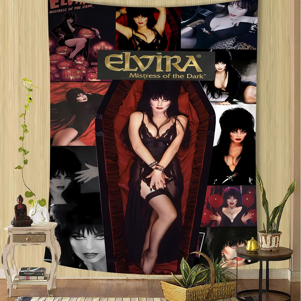 Film E-Elvira M-Mistress D-Dark Anime Tapestry Hanging Tarot Hippie Wall Rugs Dorm Home Decor