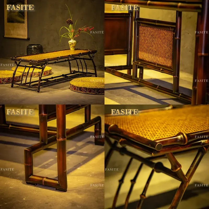 For Classical Handmade Lacquer Bamboo Antique Table Smooth Desktop Mat Ancient Rhyme Lines Home Office Decor
