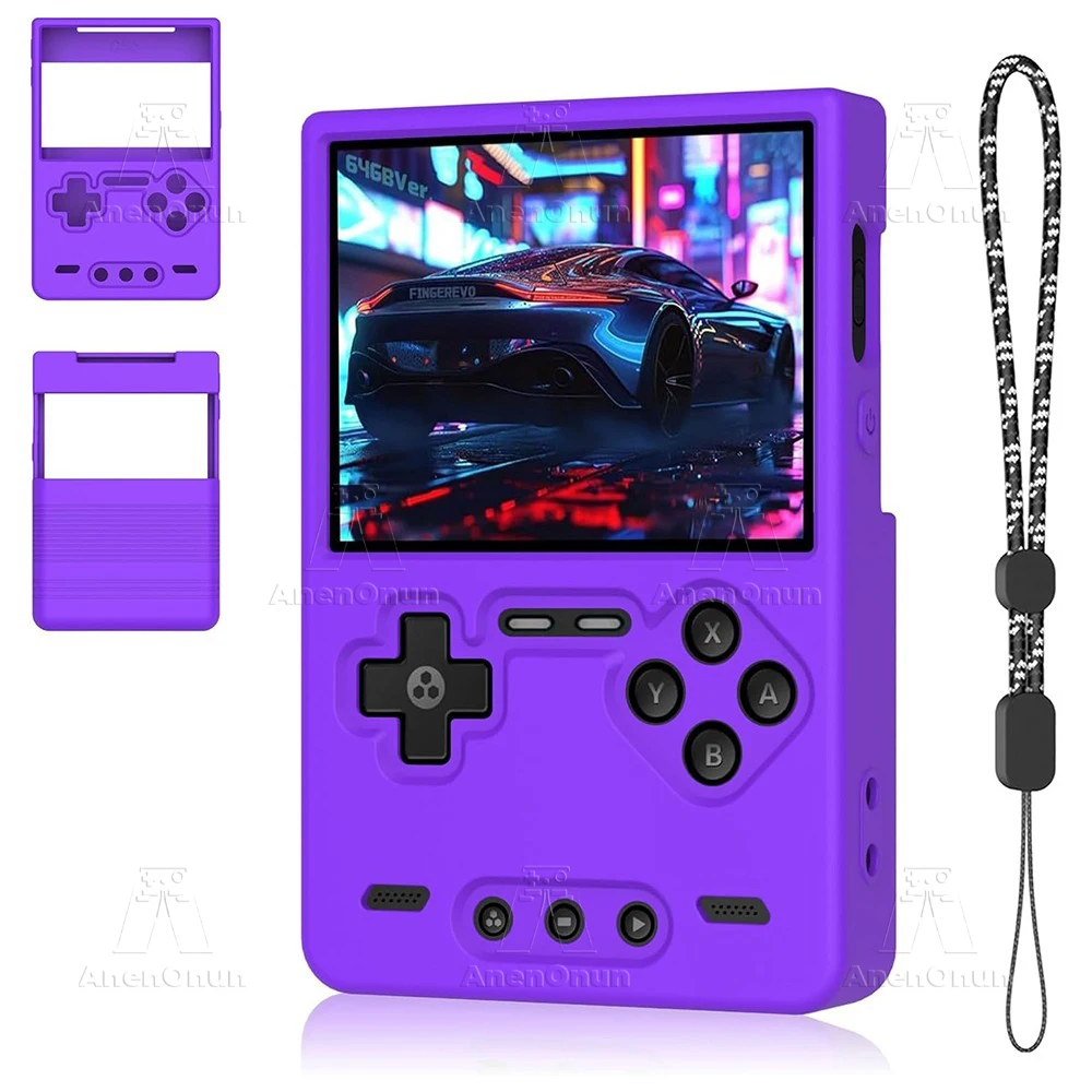 

Trimui Brick Silicone Case with Lanyard Shockproof Anti-Scratch Durable Soft Shell Skin Anti-Slip Grip Protective Cover - Purple