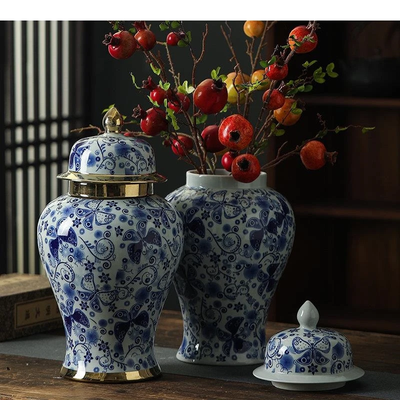 Pattern Ginger Jar Tea Canister Candy Pots Blue and White Porcelain Storage Desk Decoration Flower Arrangement