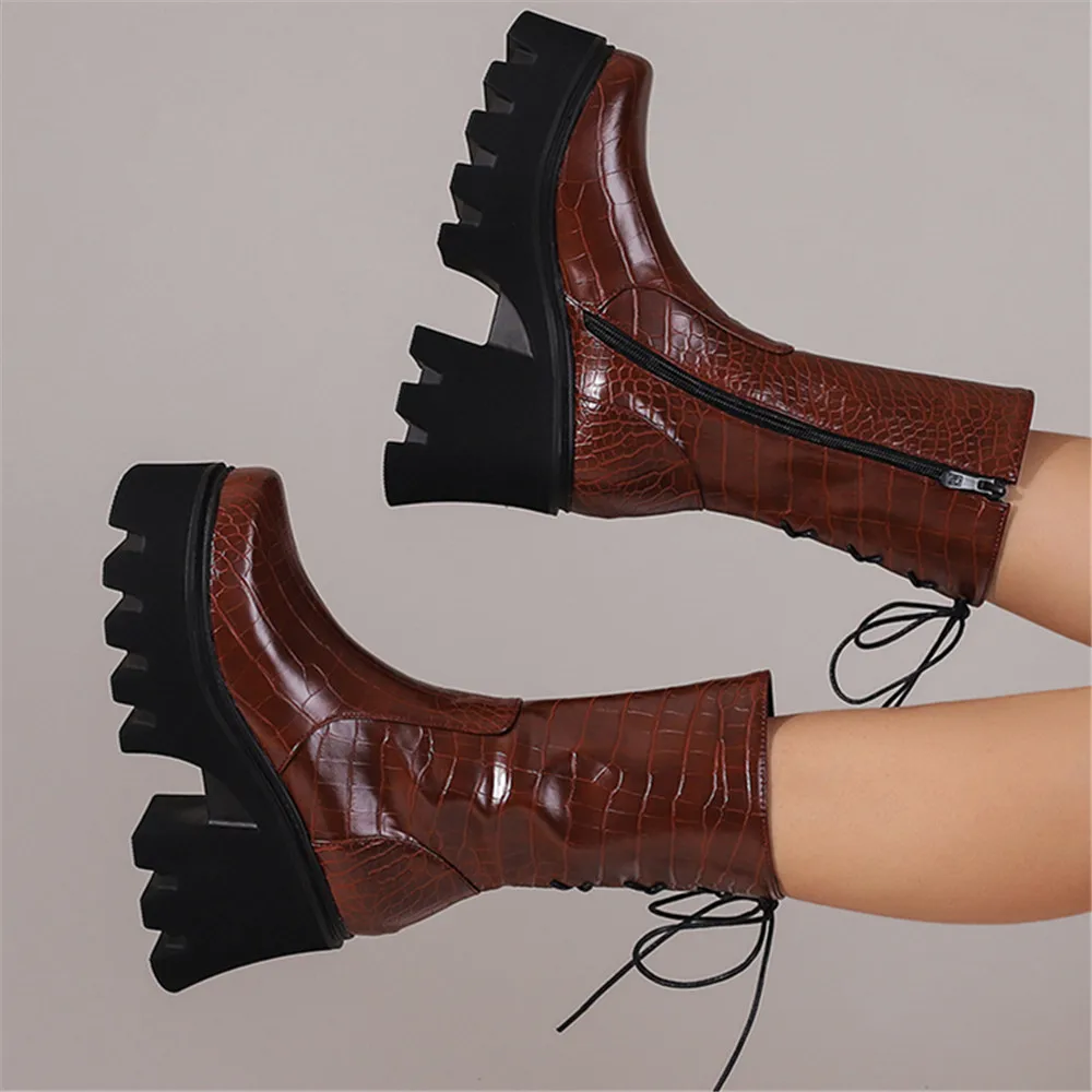 2024 Gothic Punk Fashion Women Ankle boots Wedges High Heels Platform Ankle boots Female Street Cosplay Autumn Winter Shoes