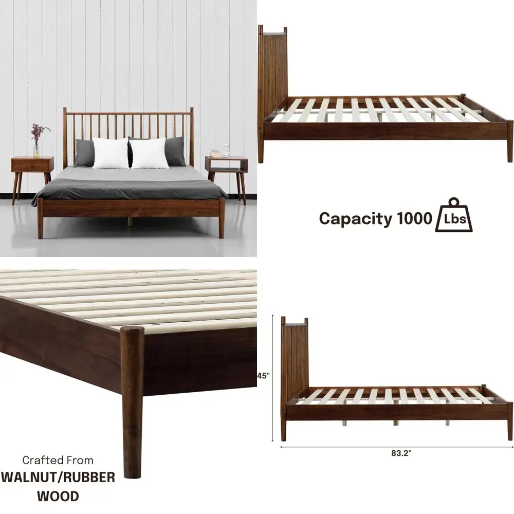 

Innovative Solid Oak and Rubber Wood Bed Frame with Headboard, featuring Silent Slats and Central Wood Supports