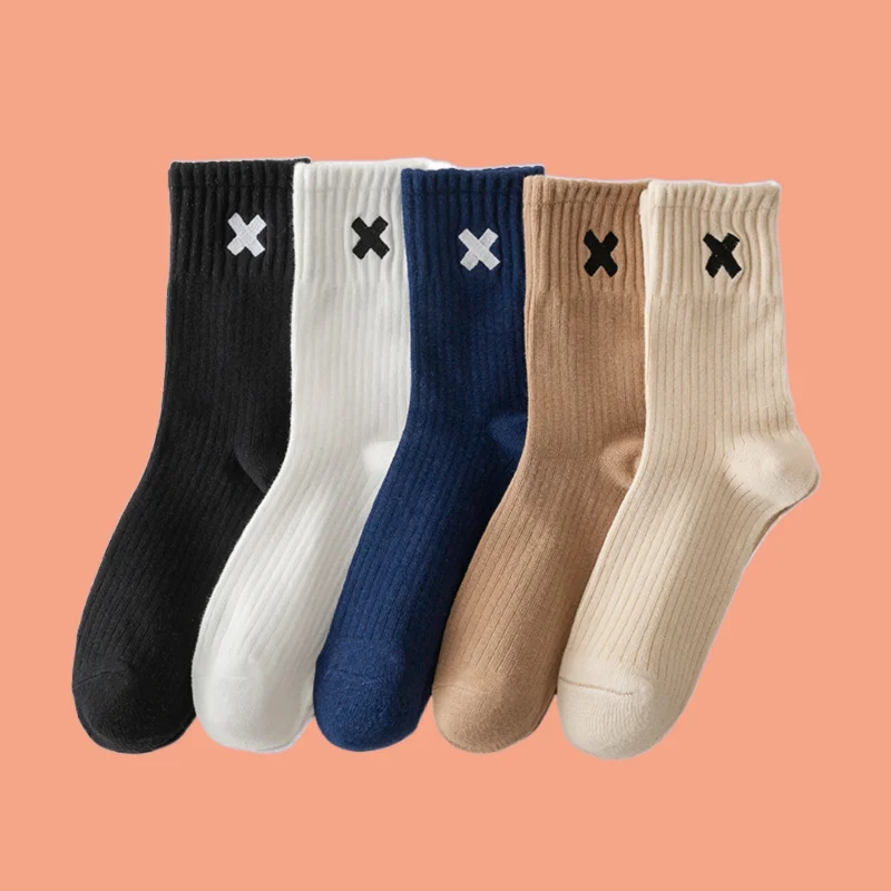 3/6 Pairs 2024 New Letter Embroidery Autumn And Winter Long Casual Socks Men's Elastic Sports Breathable Mid-Tube Cotton Socks