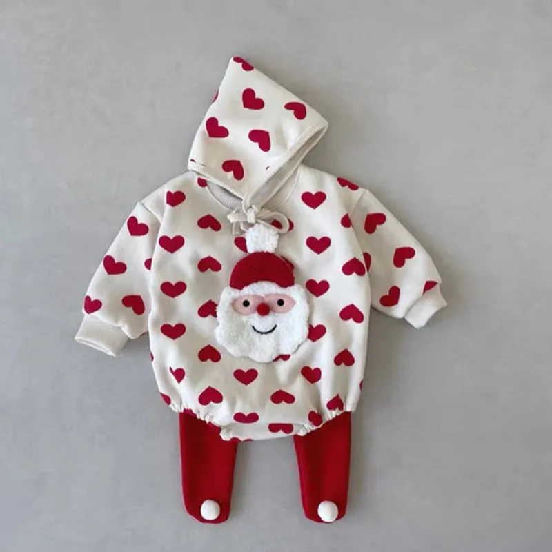 2024 autumn and winter new Christmas theme baby bag clothes set autumn and winter cute baby jumpsuit and trousers