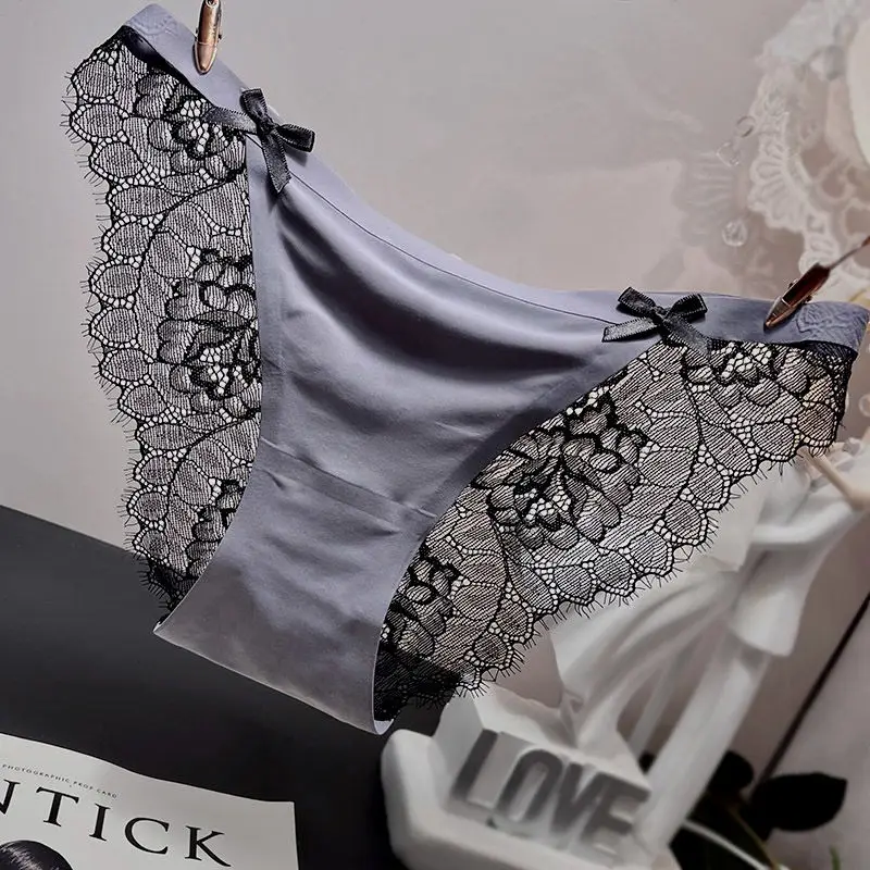 

High-End Seamless Antibacterial Lace Panties Women's Sexy Silky Low Waist Underwear Female Briefs Transparent Pure Cotton Crotch