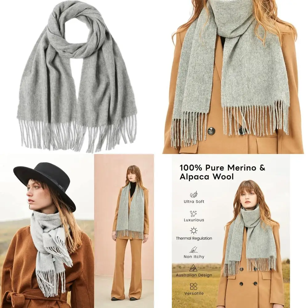 

Luxurious Women's Merino Wool & Alpaca Blend Scarf, Australian Pashmina-Style Shawl, Soft Cashmere-Like Wrap for Holiday Gifts