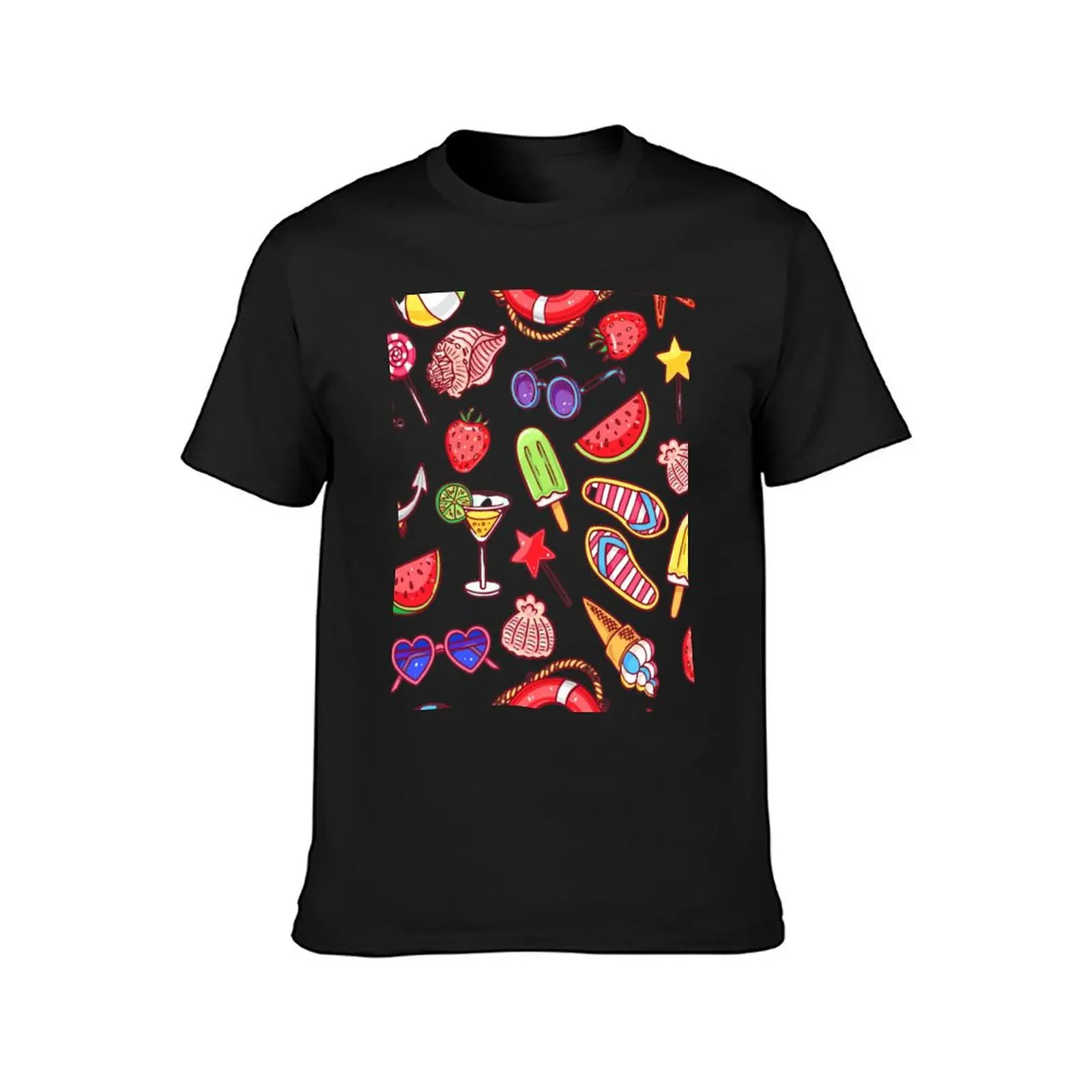 Sweet Summer Whimsy: Hand-Drawn Shells, Ice Cream, and Strawberry Illustrations funny t-shirt. T-Shirt