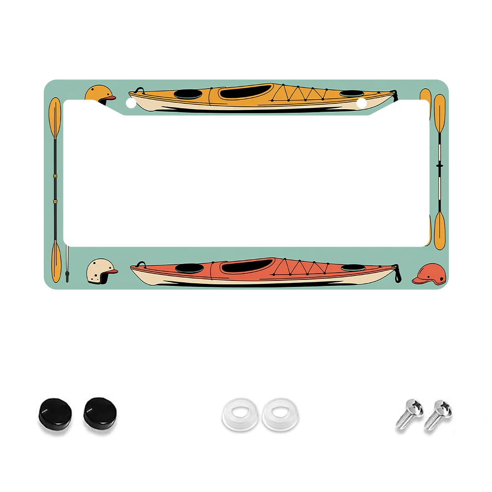 

1pc Retro Aqua Blue Color Kayak Pattern 2-Hole License Plate Frame, Aluminum Material, 6x12 Inches, with Screw Kit, Fun and Nov
