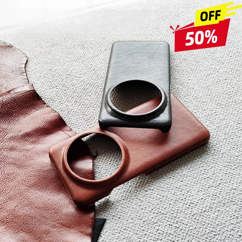 

Premium Cowhide Genuine Leather Case For Xiaomi 15 14 13 12S Ultra Oil Wax Pattern Real Leather Protective Cover