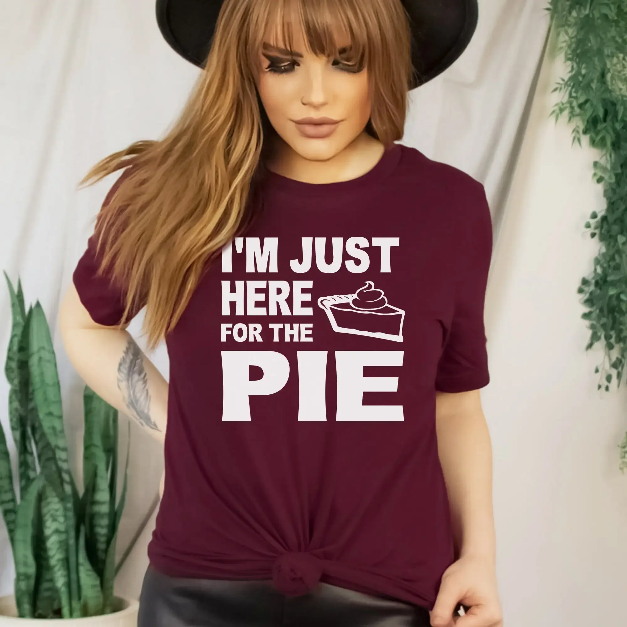 Here For The Pie T Shirt Thanksgiving Funny Dinner Holiday Pumpkin Tee Dad Grandpa