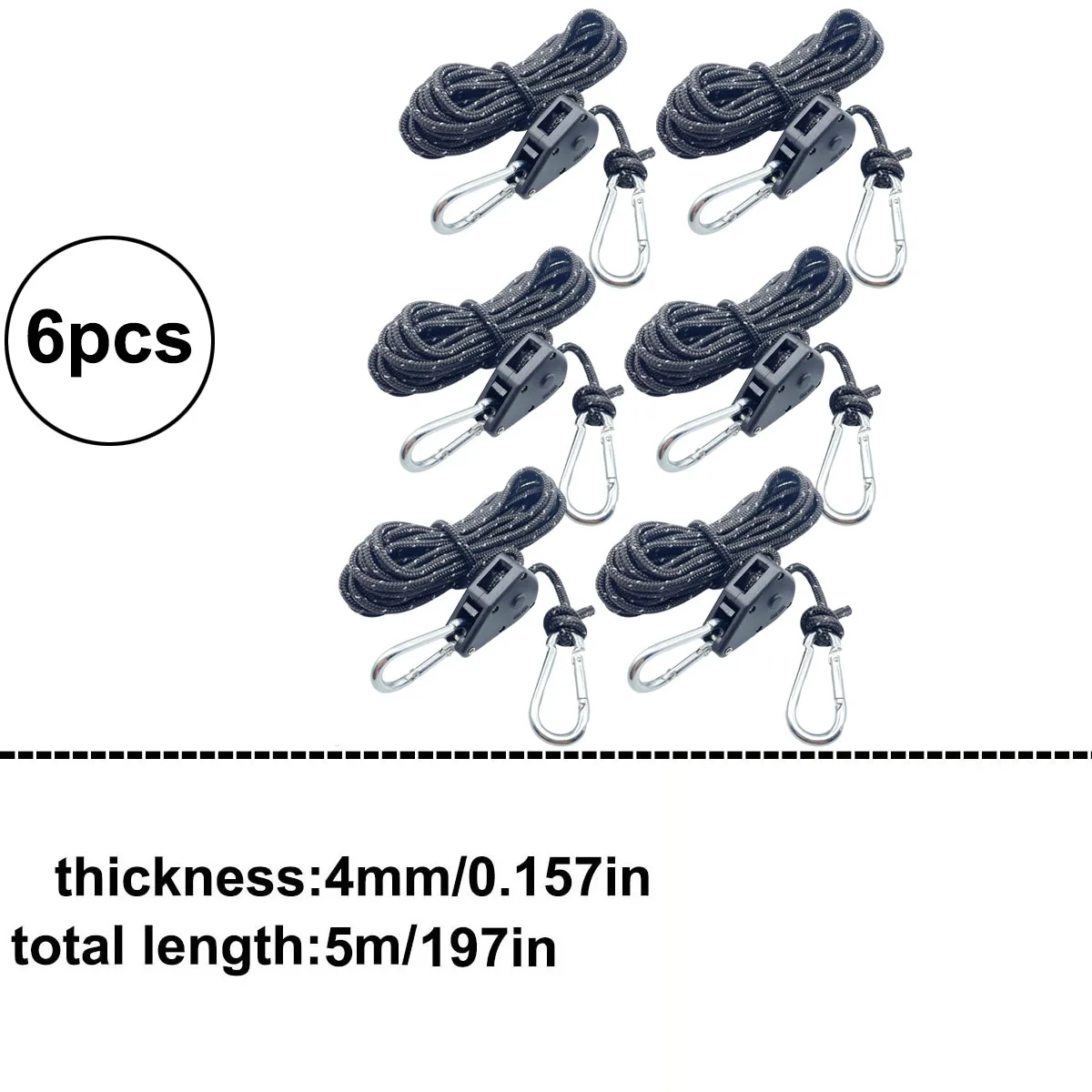 6 Stuks Reflecterende Camping Tent Touw Tie Down Fastener Vaste Gesp Katrol Spanner Ratel Hangers Luifel Wind Touw Outdoor - afbeelding 1