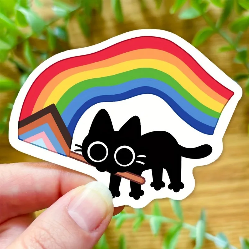 5pcs Black Cat and Pride Flag Stickers - Suitable for decorating diaries, planners, laptops, water bottles, and more