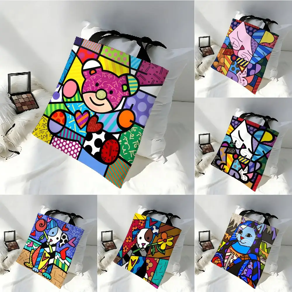 Pop art R-Romero Britto 1 Bolsas de armazenamento Bolsa tote de grande capacidade Linda decoração Bolsa de ombro elegante para mulheres