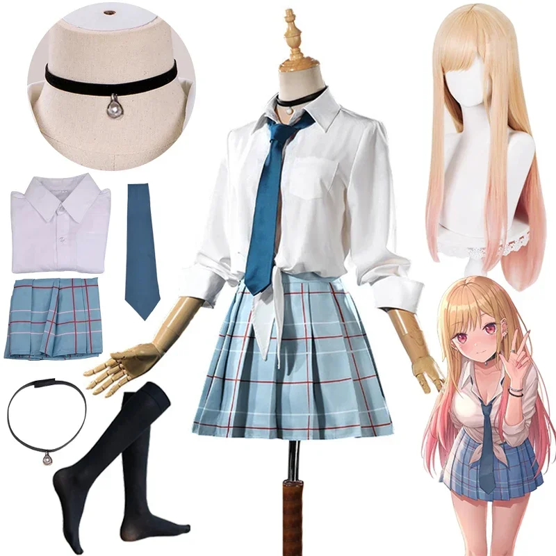 

FC6Marine kitgawa cosplay costume wig anime my dress up Darling kitgawa Marine JK school uniform skirt Halloween costumes w@FC8！