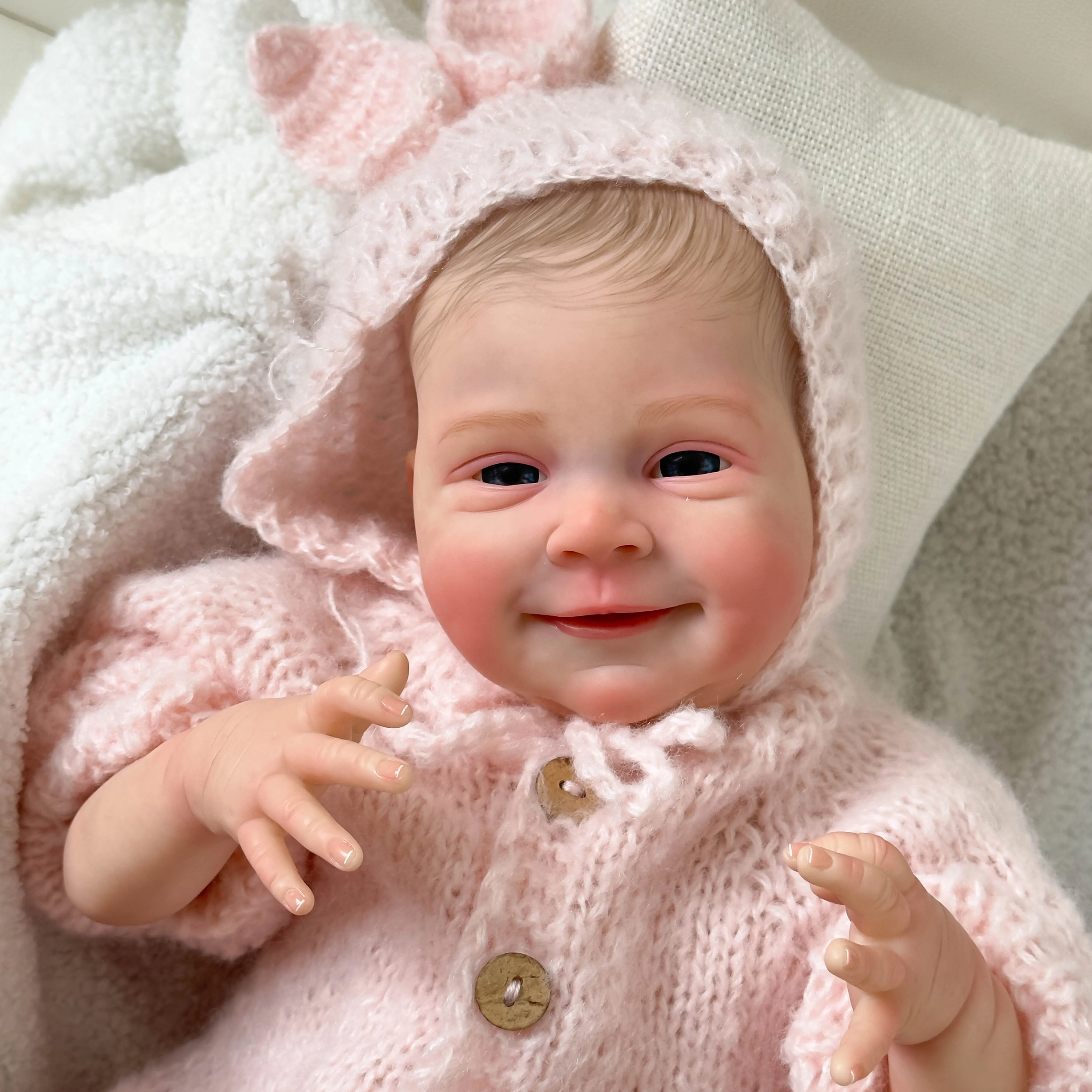 NPK 19inch Reborn Baby Doll Already Painted Finished Sebastia Awake Newborn Baby Size 3D Skin Visible Veins Collectible Art Doll