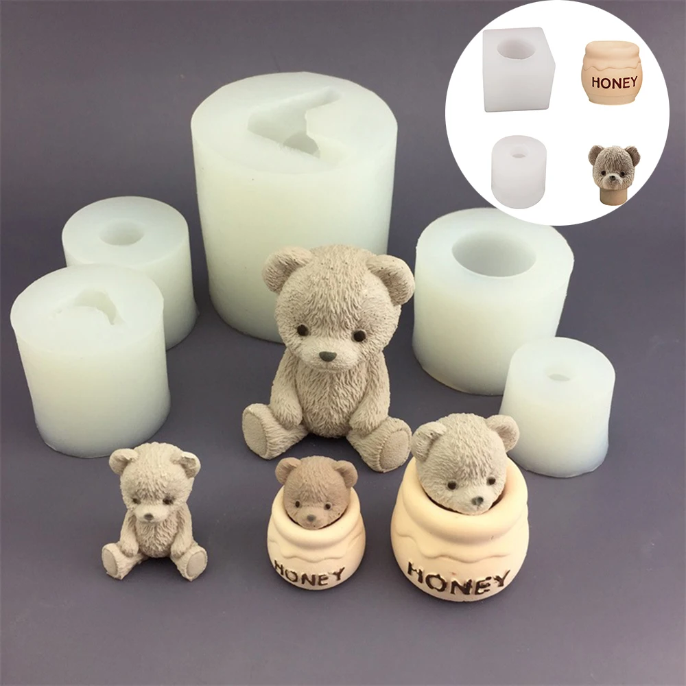 Cute Teddy Bear Candle Mold Silicone Aromatherapy Plaster Korean Version Gypsum Geometric Dropping Glue for Candle Making Tools