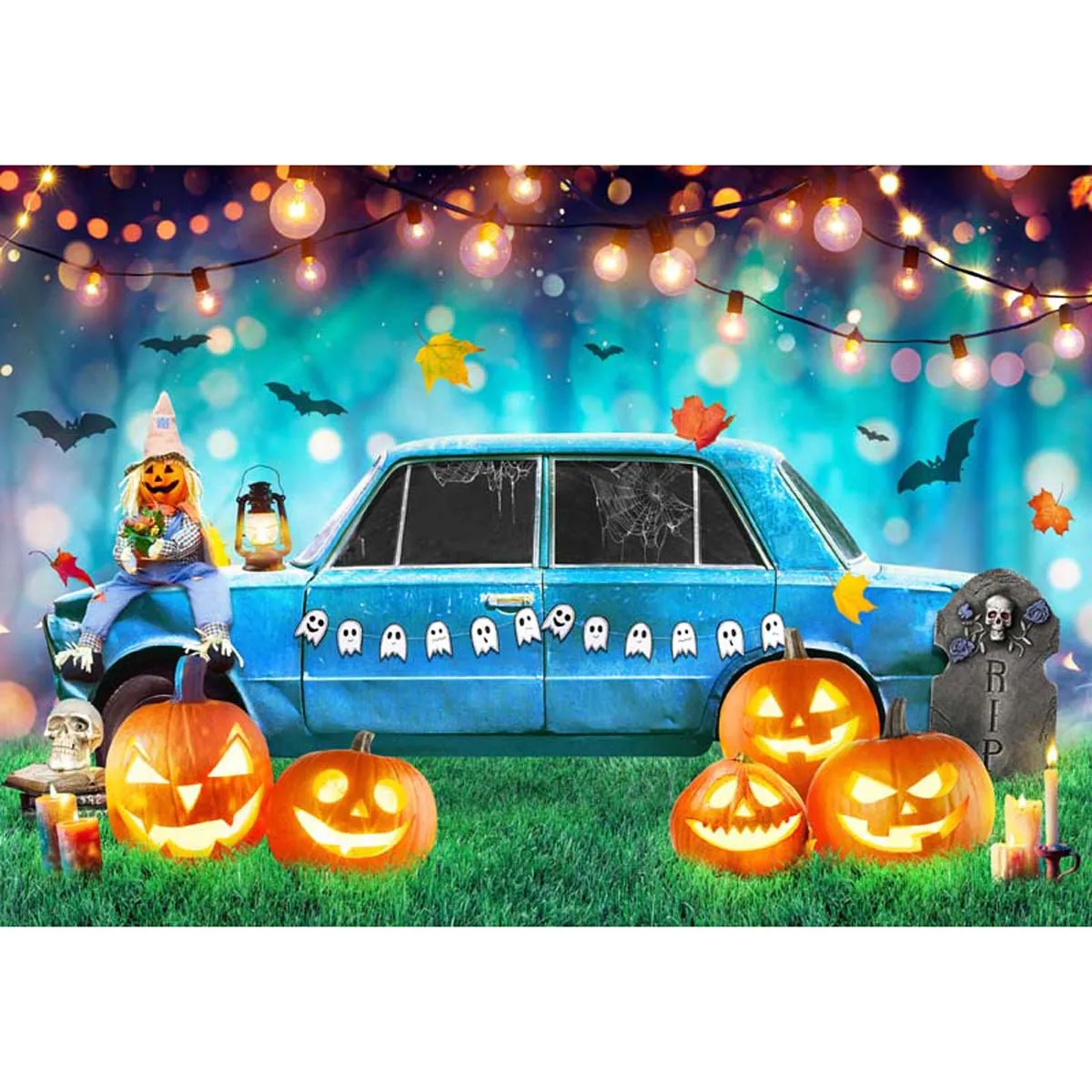 Allenjoy Happy Halloween Forest Retro Car Photo Backdrop