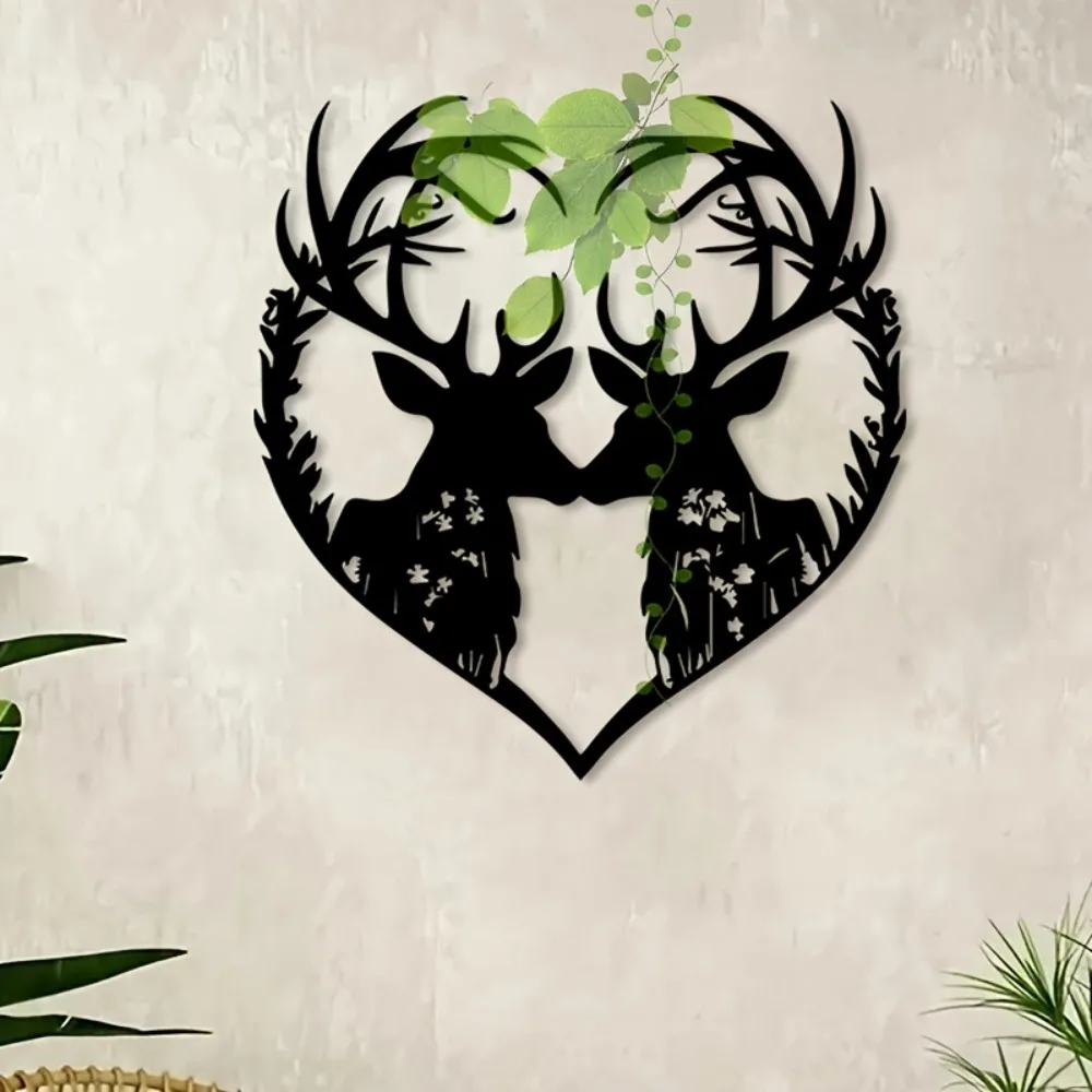 Deer & Heart Iron Wall Statue, Elegant Home Ornament for Wedding Anniversary