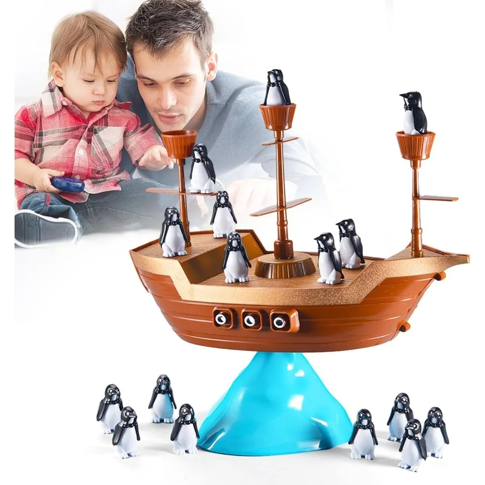 Pirate Ship Penguin Balance Toy Stacking Blocks 27x27x9cm Preschool Board Game Educational Early Learning Toys for Kids