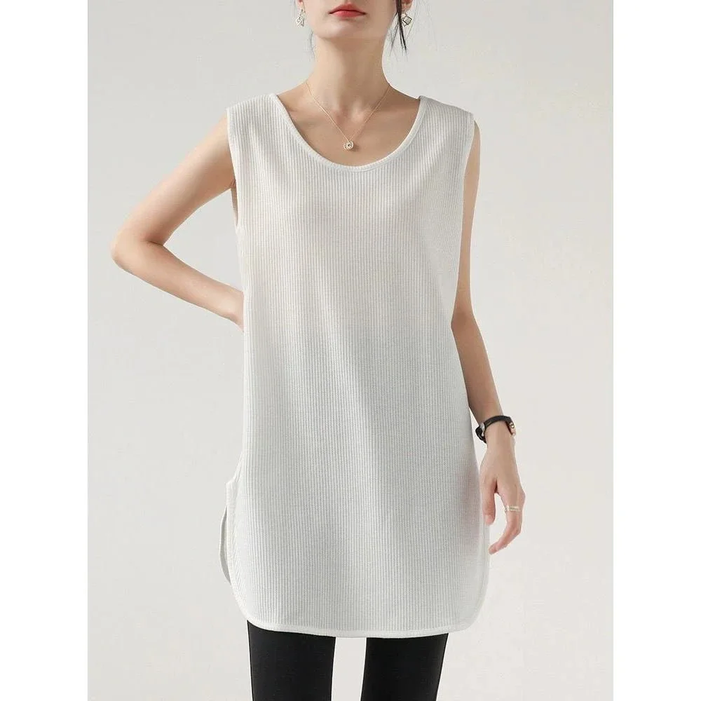 Summer New Arrival Casual Versatile Fashion Sporty Style Classic Texture Solid Color Women's Plus Size Mid-Length Tank Top image 5