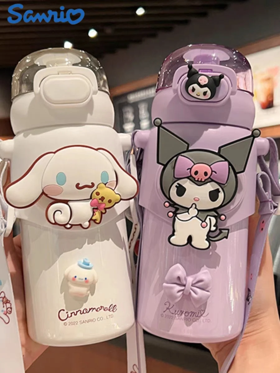 

Hot 460ml Sanrio Melody Onpompurin Kuromi Cinnamoroll Vacuum Cup High-Quality Stainles Steel Thermos Cup Strap Water Bottle Gift