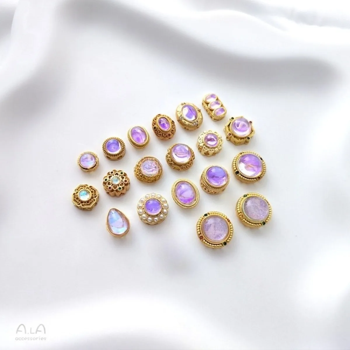 Brass Matte Gold Plated Imitated Moonstone Round Spacer Beads DIY Bracelet Braided Jewelry Findings