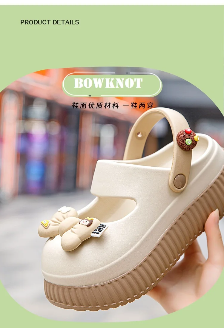 New 7cm platform slippers women chunky beach sandal Outdoor travel clogs shoes bowknot deco vacation shoes woman platform slides