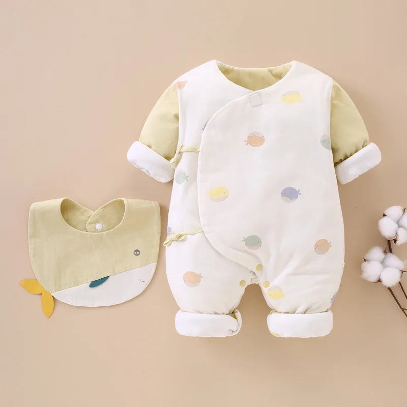 Baby One-piece Clothes Thickened Cotton Clothes with Cotton Clip Babysuit Newborn Climbing Winter Clothes