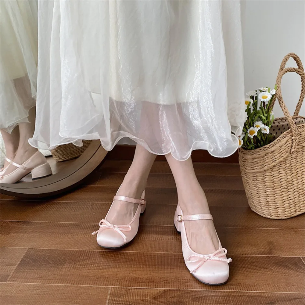 Frühlings-Herbst-Schuhe mit dickem Absatz, rosa, elegant, mit Schleife, Lolita-Stil, College-Sandalen für Damen, Mary-Jane-Schuhe, Mädchen-High-Heels