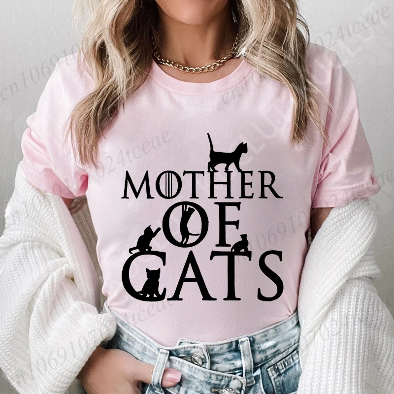 Mother of Cats Design Women Tshirt Tops Short Sleeve O Neck Women Tshirt Ladies Fashion Tee Shirt Tops Clothes Camisetas Mujer