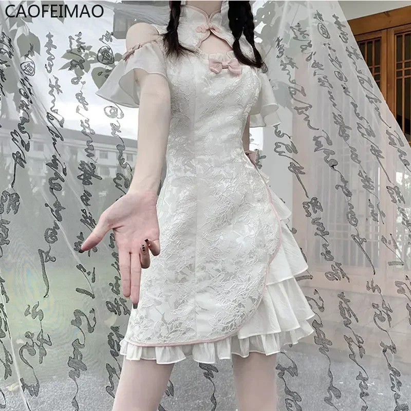 

2025 Women Dress Vintage Cheongsam Sweet Slim Y2K Lolita Gothic Girls Casual New Fashion Harajuku Sexy Aesthetic Female Dress