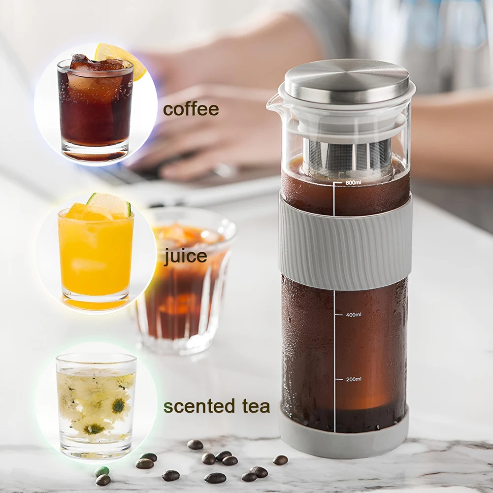 Airtight Cold Brew Coffee Maker & Tea Infuser - 800ml Glass Carafe Pitcher for Iced Coffee Brewing,Glass Coffee Pot-A70Z