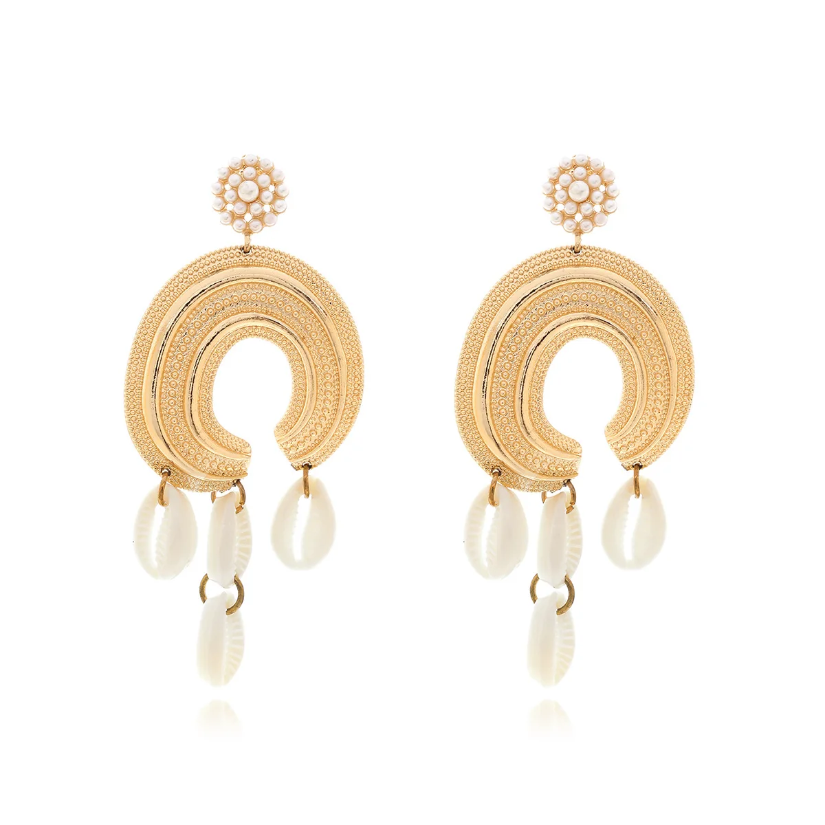 Bohemian Personality Versatile Textured C-Shaped Alloy Shell Tassel Earrings Holiday Style Letter Shell Ears