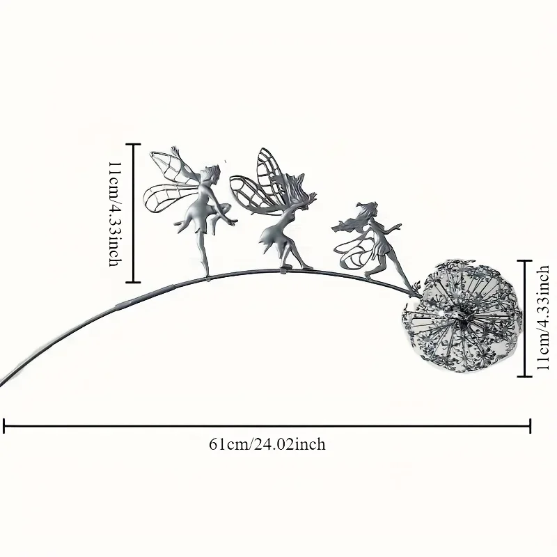 For Outdoor Yard Courtyard Lawn Patio Metal Ornaments Flower Fairy Dancing with Dandelion Garden Art Sculpture Statue Decor
