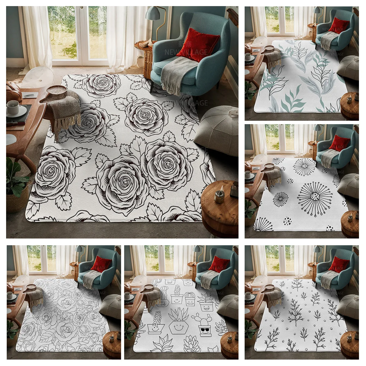 House entrance carpet Home door mat Room Bath Foot bathroom non-slip Kitchen water absorption rugs Modern Nordic boho plant