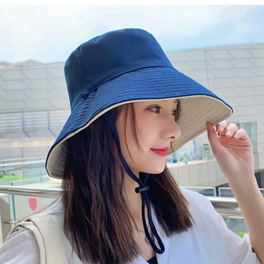 

Spring Summer Anti-UV Double-Sided Foldable Bucket Hat Sun Hat Fisherman Cap Beach Cap