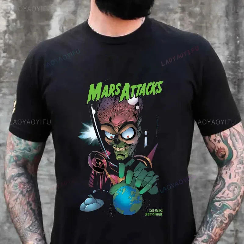 Mars Attacks Alien Sci-Fi Movies Cotton TShirt for Men Ackack Humor Leisure Tee Classic Film Man T Shirt High Quality Women Tops