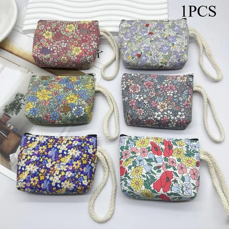 1 Random Color Floral Pastoral Style Coin Purse Wristlet Fabric Small Wallet Women's Clutch Key Bag