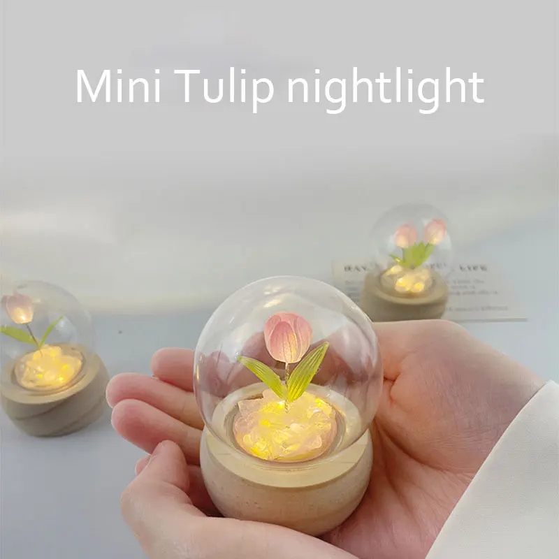 Mini Tulip Night Light Handmade DIY Material Cute Atmosphere Lamp Home Decor Birthday Gift For Girls Family Friends Christmas