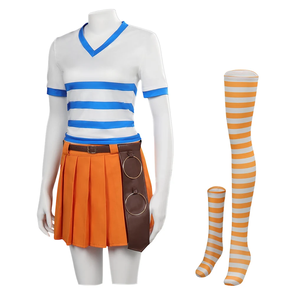 Costume bas et jupe Nami Cosplay pour femmes et enfants, tenues de pièces, vêtements en plis trempés, Halloween, carnaval, adultes, filles, enfants