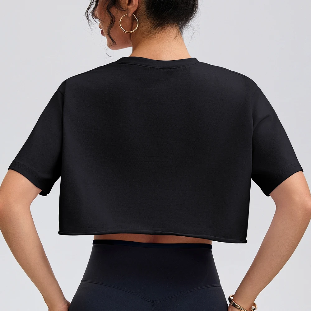 Anfilia Women Fashion Yoga Shirts Loose Fitting Crew Neck Short Sleeves 95% Cotton Breathable Gym Fitness Running Crop Tops image 5