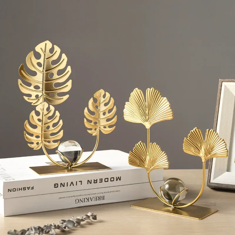 Modern creative apricot leaf ornament crystal ball home sculpture statue yellow decoration dining table decoration