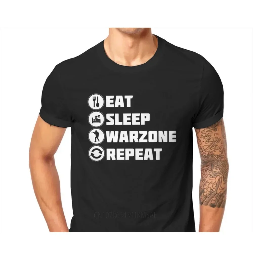 Eat Sleep Repeat Tshirt Short Sleeve Summer Men Tees Cod Warzone Game Clothing Style T Shirt Soft Print Loose