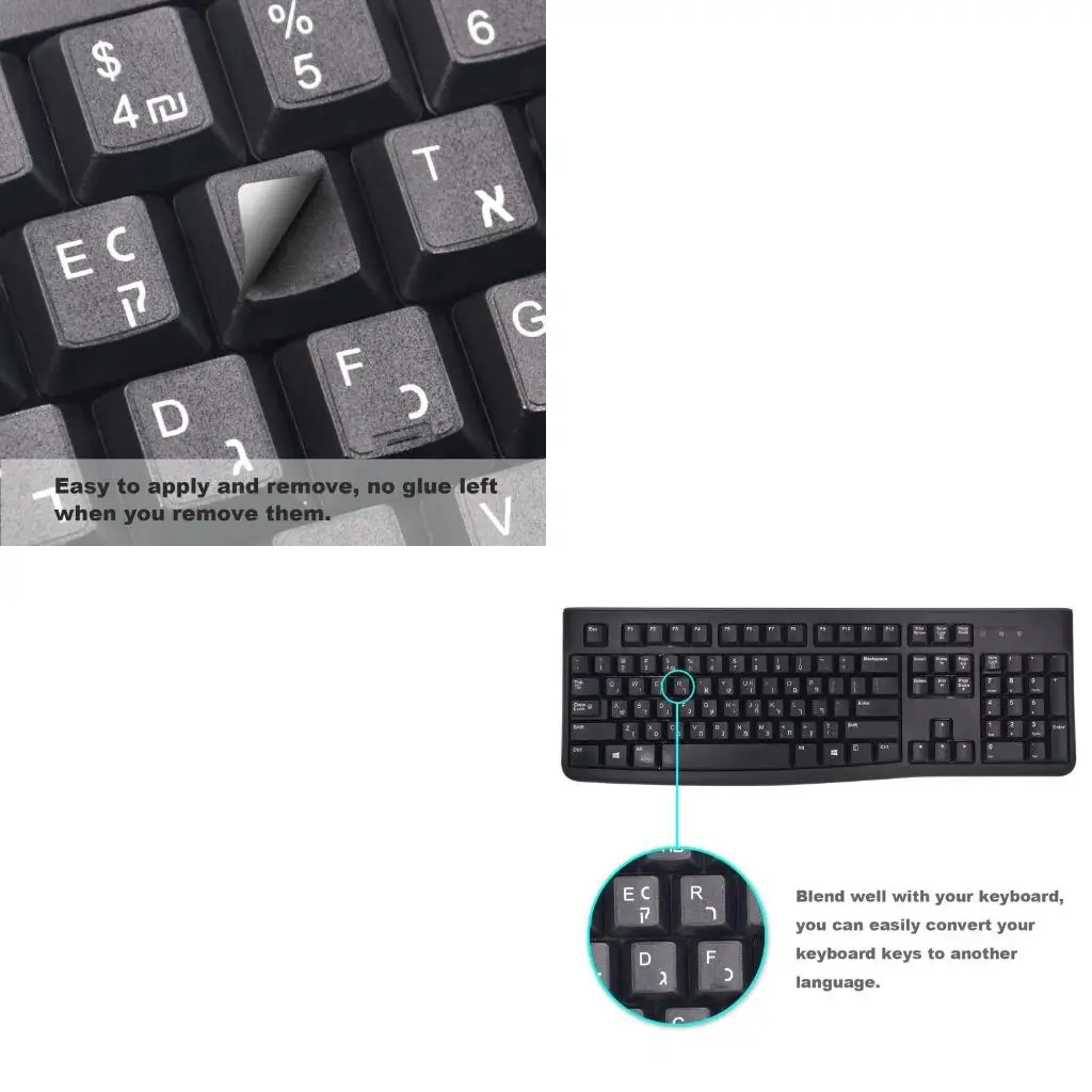 

Наклейки на клавиатуру с буквами иврита, водостойкая прочная наклейка на кнопку, матовый черный фон, крышка клавиатуры 13x11 мм