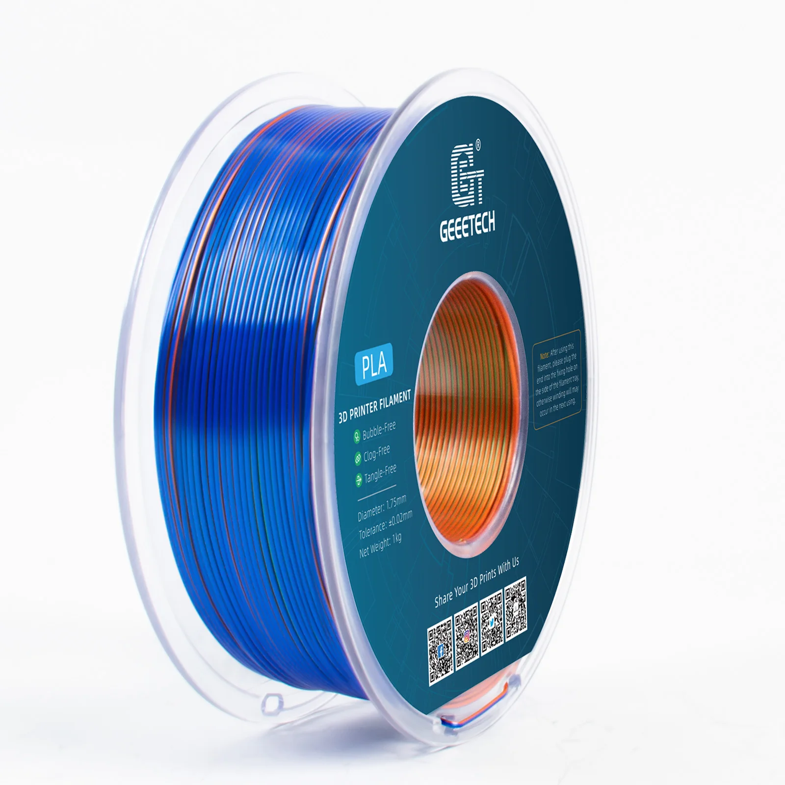 Geeetech 5Kg Trójkolorowy Jedwabny Filament PLA, Filament 3D 1,75 mm Szpula (+/-0,03 mm) Pakowany próżniowo, Specjalny Kolor — zdjęcie produktu 2