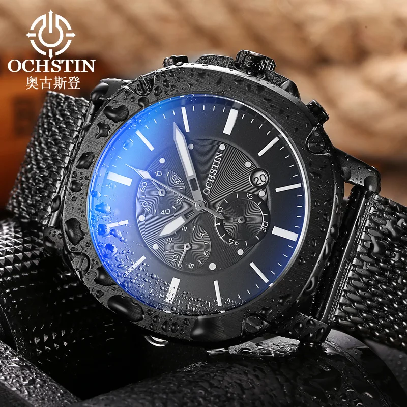OCHSTIN Hot Sale Pilot Series High-Grade Multifunctional Movement Watches Men‘s Leather Stainless Steel Strap Wristwatch