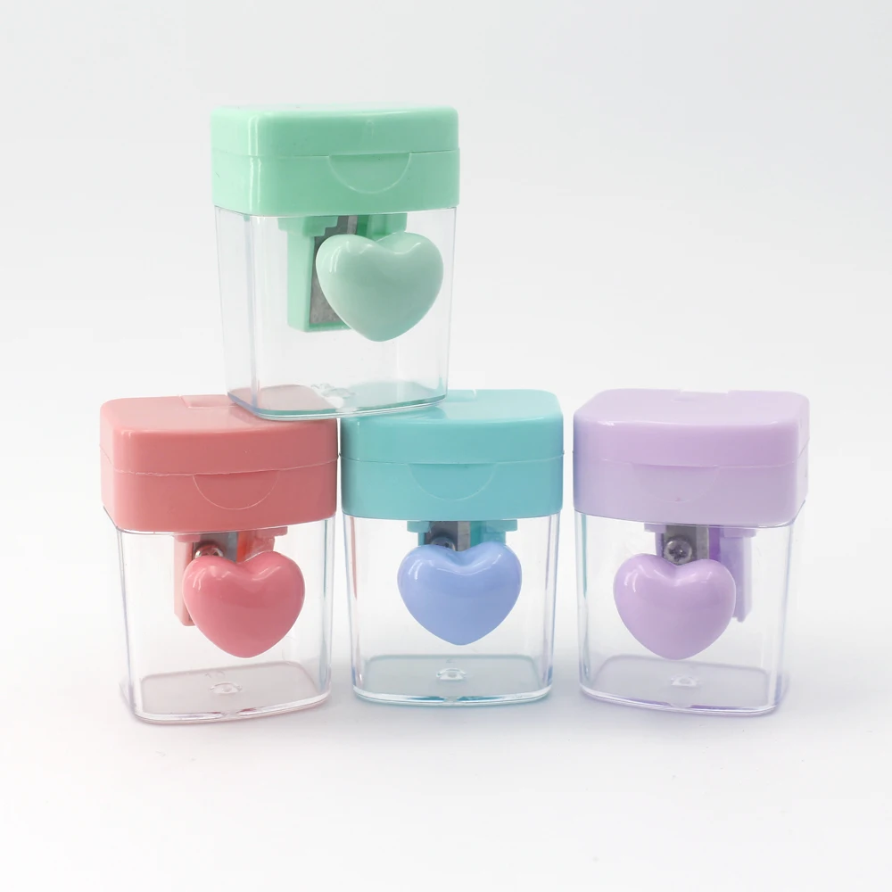 1pc/4pcs Cute heart-shaped macaron-colored creative handheld pencil sharpener, portable and convenient